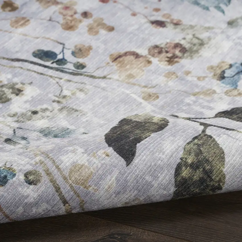 5' X 7' Ivory Blue and Gray Floral Power Loom Washable Non Skid Area Rug Photo 7