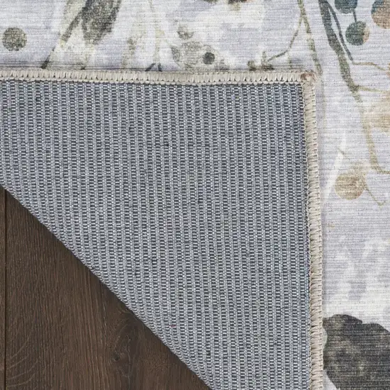 5' X 7' Ivory Blue and Gray Floral Power Loom Washable Non Skid Area Rug Photo 9