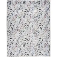 Photo of Ivory Blue and Gray Floral Power Loom Washable Non Skid Area Rug
