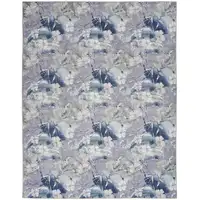Photo of Ivory Blue and Gray Floral Power Loom Washable Non Skid Area Rug