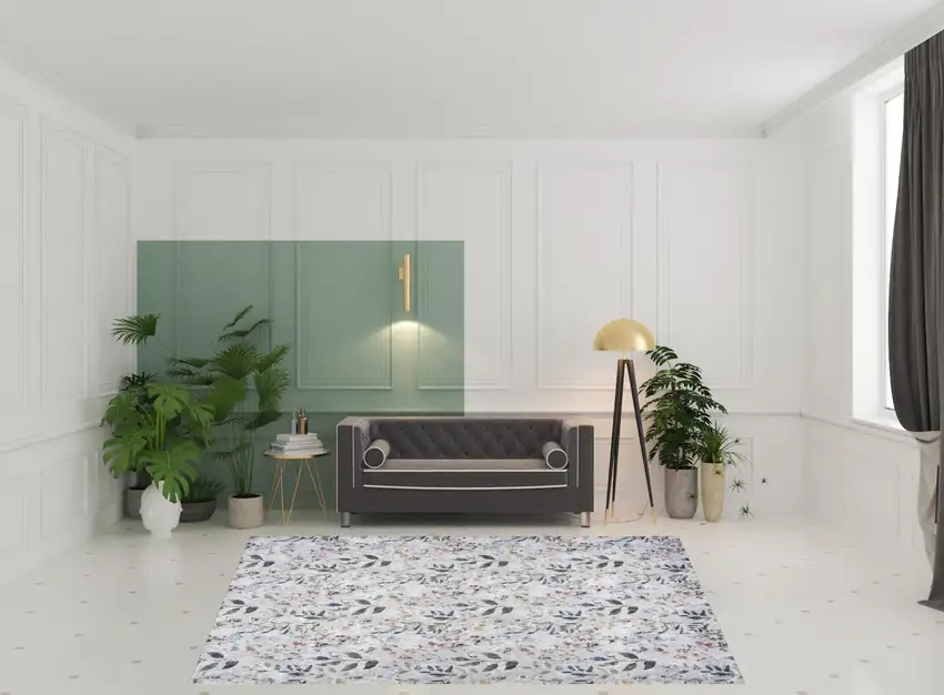Ivory Blue and Gray Floral Power Loom Washable Non Skid Area Rug Photo 2