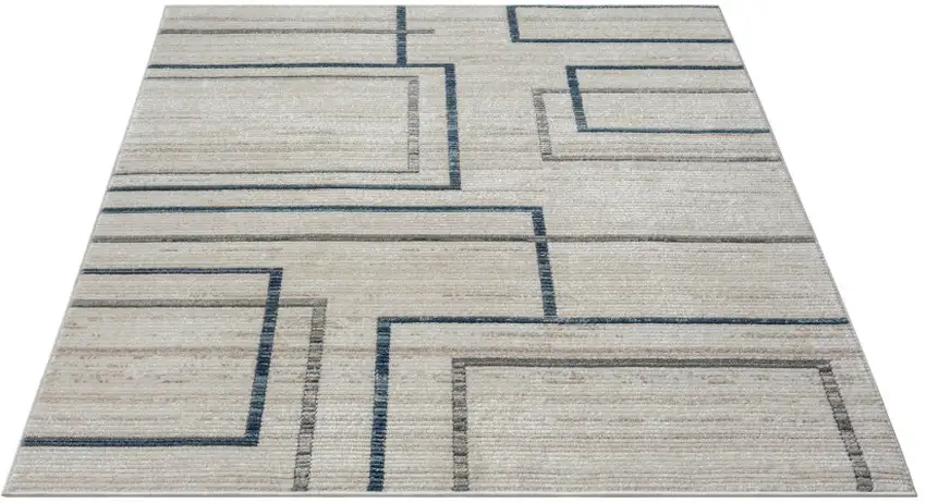 Ivory Blue and Gray Geometric Area Rug Photo 1