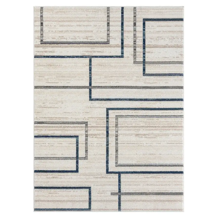 Ivory Blue and Gray Geometric Area Rug Photo 3