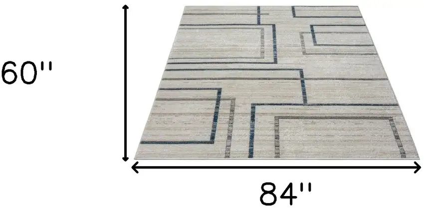 Ivory Blue and Gray Geometric Area Rug Photo 9