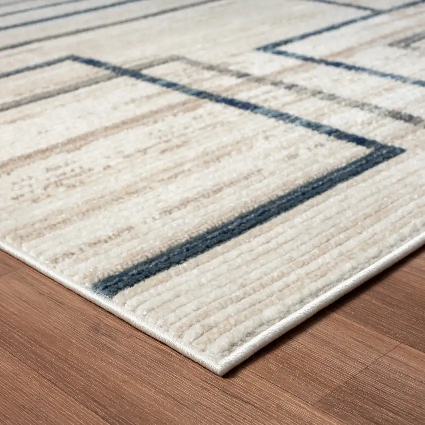 Ivory Blue and Gray Geometric Area Rug Photo 5