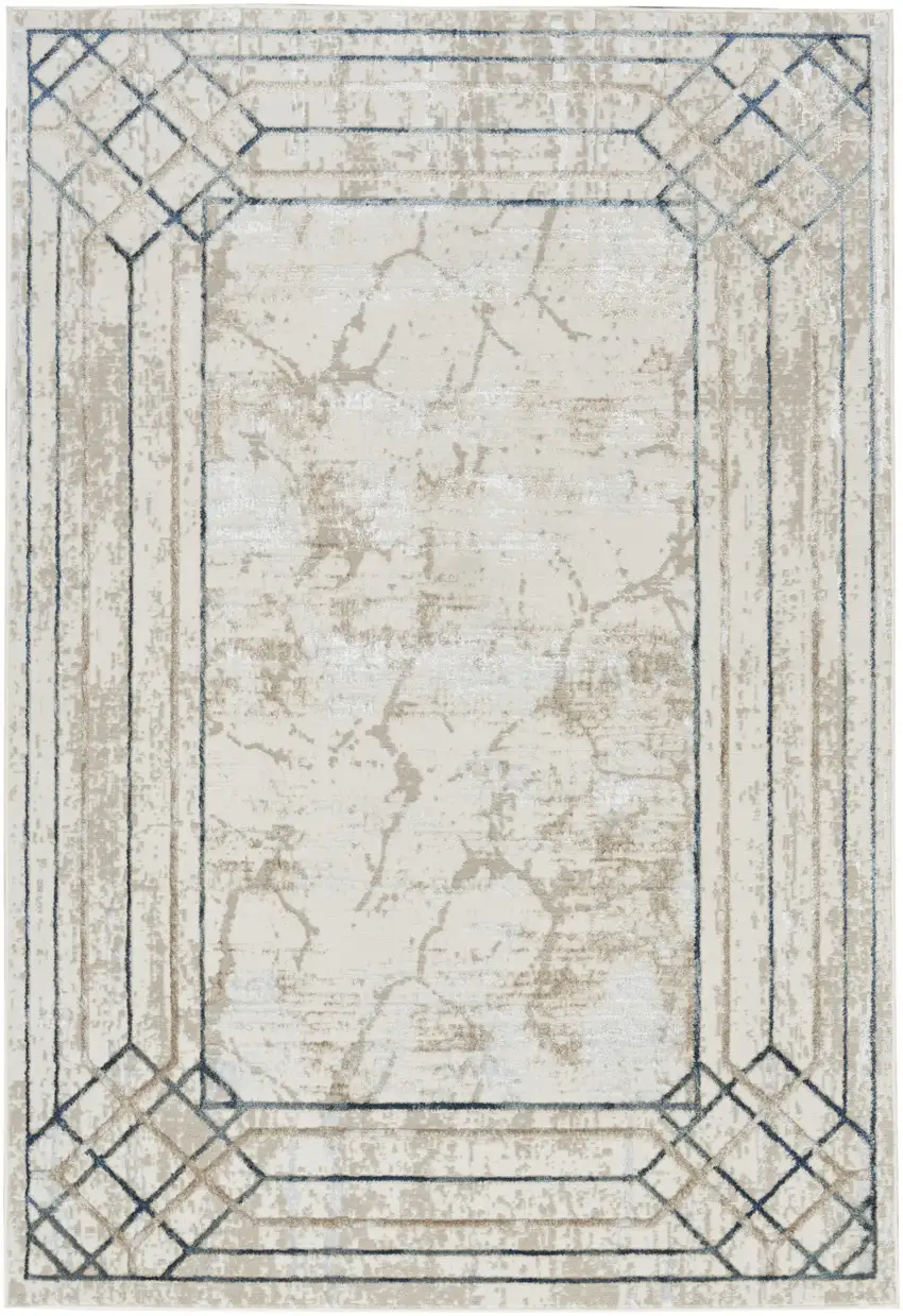 Ivory Blue and Gray Geometric Non Skid Area Rug Photo 6