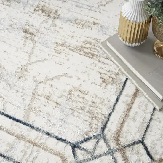 Ivory Blue and Gray Geometric Non Skid Area Rug Photo 5