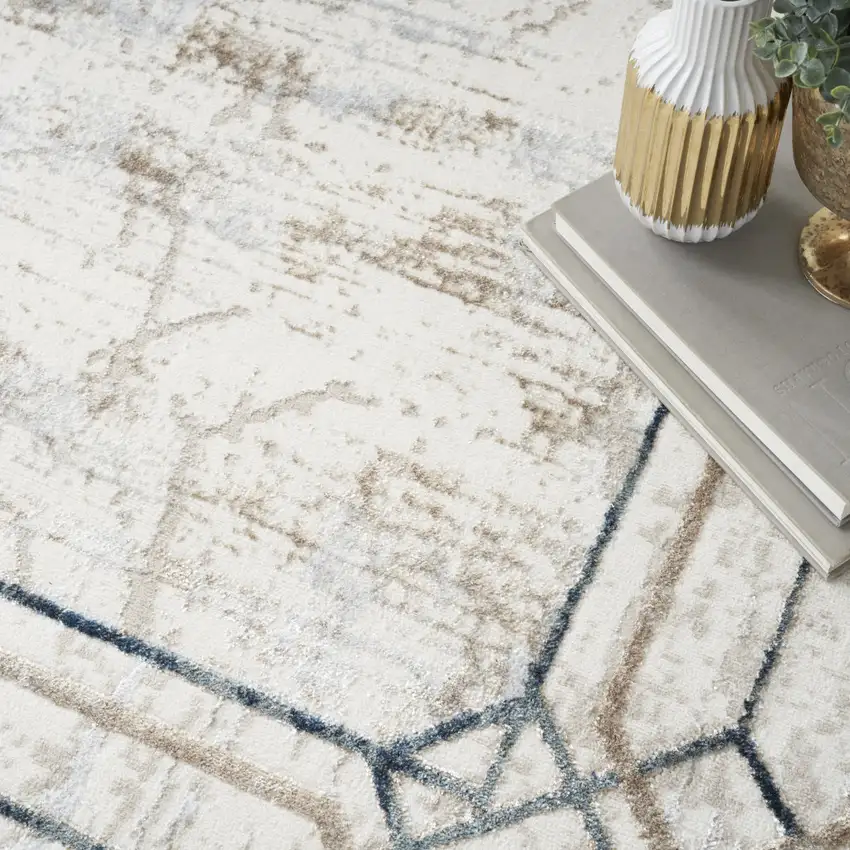 Ivory Blue and Gray Geometric Non Skid Area Rug Photo 5