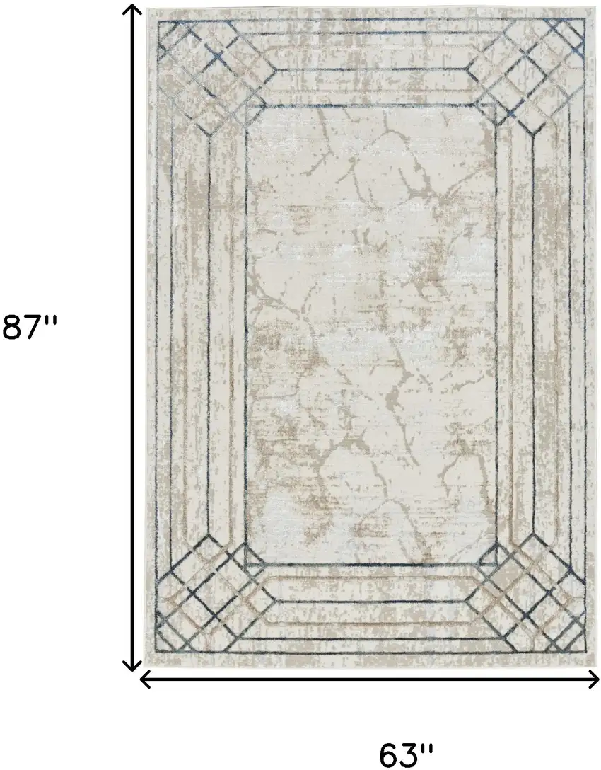 Ivory Blue and Gray Geometric Non Skid Area Rug Photo 3
