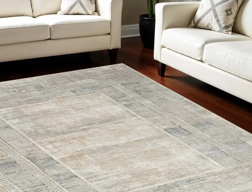 Ivory Blue and Gray Geometric Non Skid Area Rug Photo 1