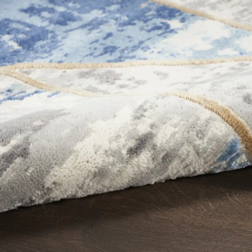 Ivory Blue and Gray Geometric Non Skid Area Rug Photo 7