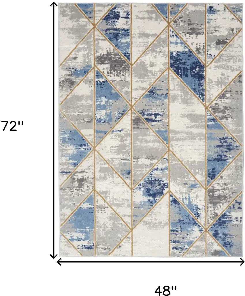 Ivory Blue and Gray Geometric Non Skid Area Rug Photo 3