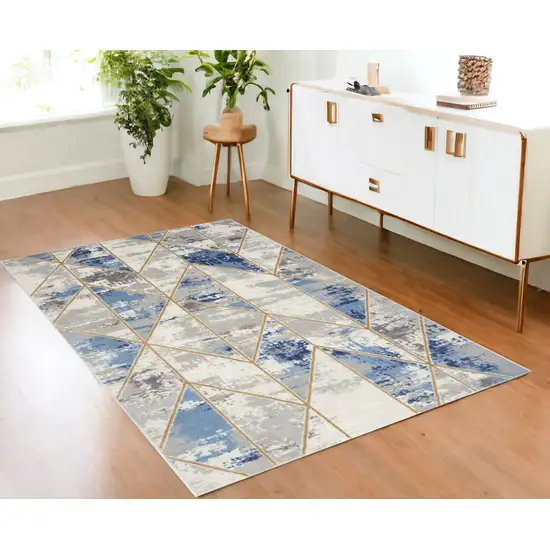 Ivory Blue and Gray Geometric Non Skid Area Rug Photo 2