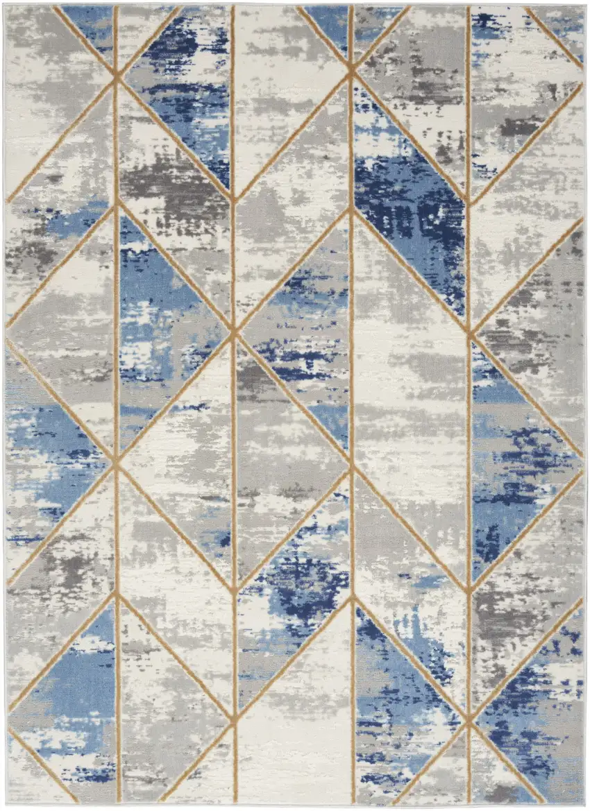 Ivory Blue and Gray Geometric Non Skid Area Rug Photo 1