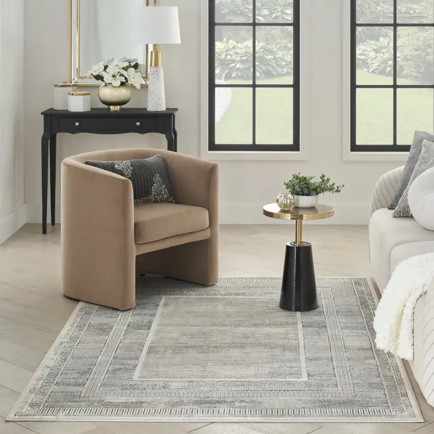 Ivory Blue and Gray Geometric Non Skid Area Rug Photo 5