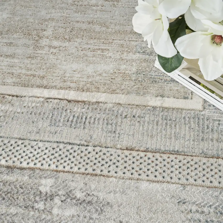 Ivory Blue and Gray Geometric Non Skid Area Rug Photo 9