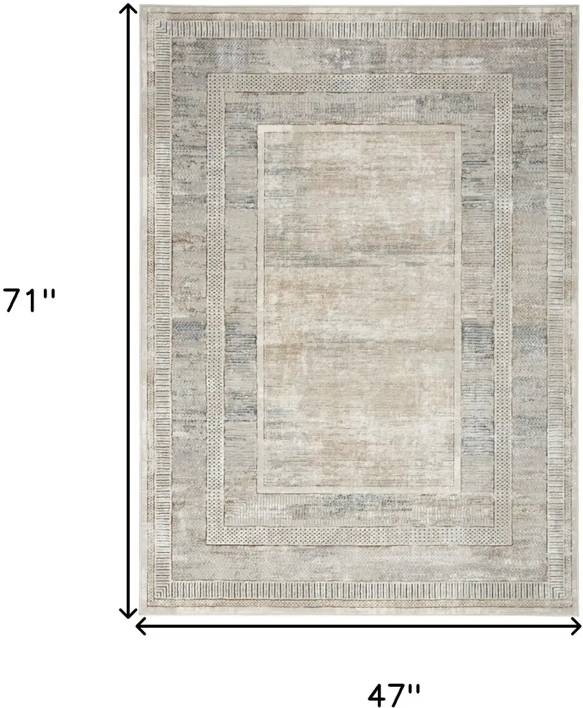 Ivory Blue and Gray Geometric Non Skid Area Rug Photo 3