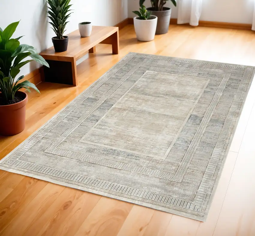 Ivory Blue and Gray Geometric Non Skid Area Rug Photo 1