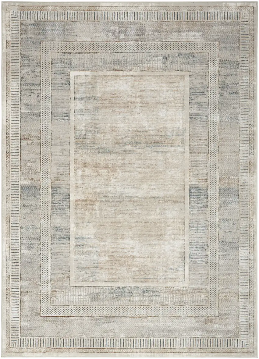 Ivory Blue and Gray Geometric Non Skid Area Rug Photo 1