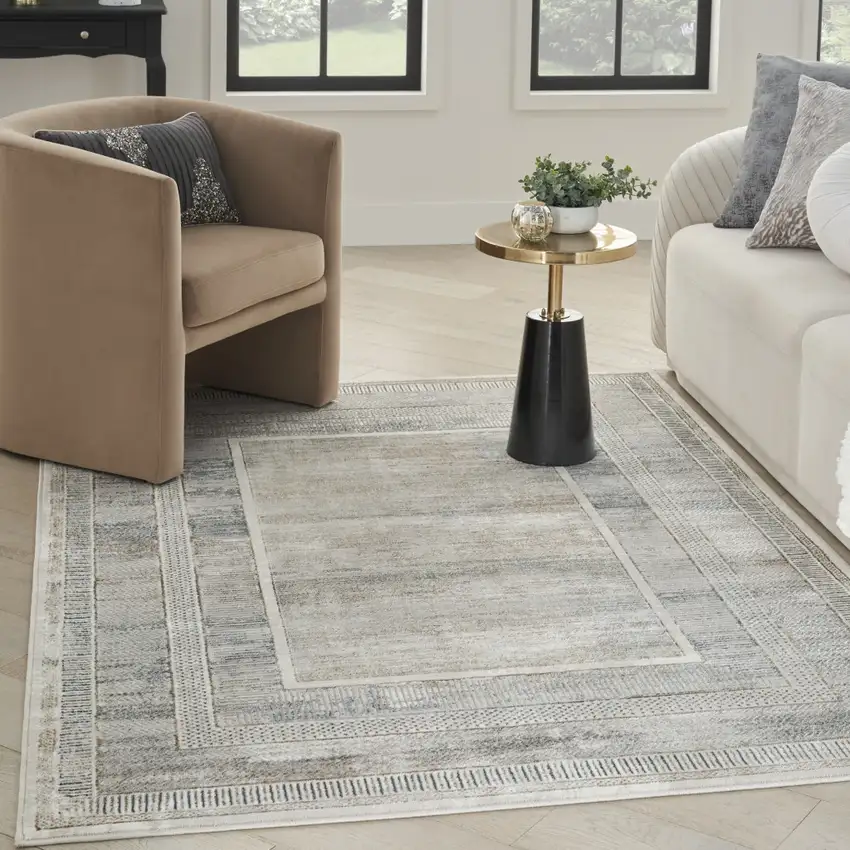 Ivory Blue and Gray Geometric Non Skid Area Rug Photo 4