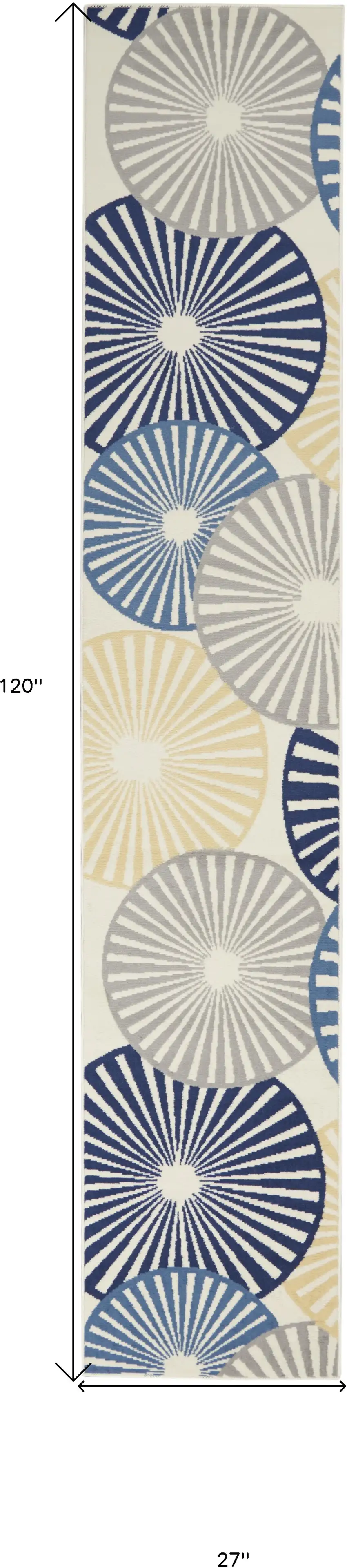 Ivory Blue and Gray Geometric Power Loom Runner Rug Photo 3