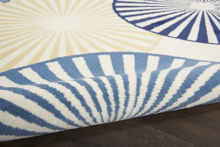 10' Ivory Blue And Gray Geometric Runner Rug Photo 9