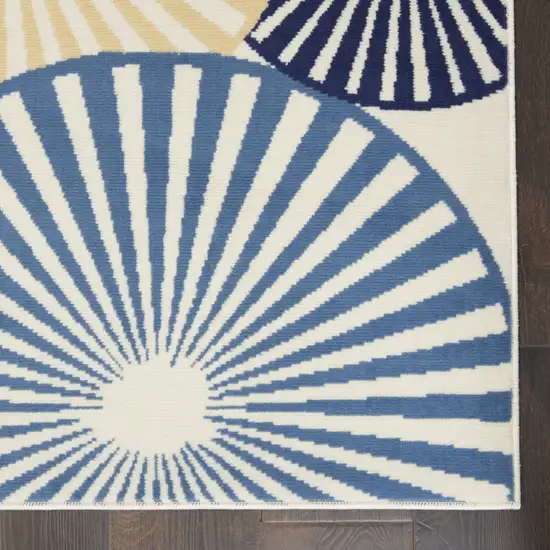 Ivory Blue and Gray Geometric Power Loom Runner Rug Photo 4