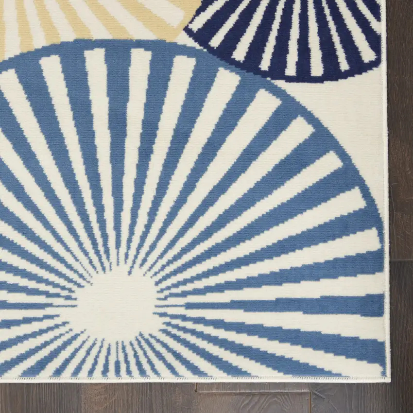 Ivory Blue and Gray Geometric Power Loom Runner Rug Photo 4