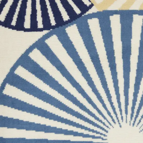 Ivory Blue and Gray Geometric Power Loom Runner Rug Photo 5