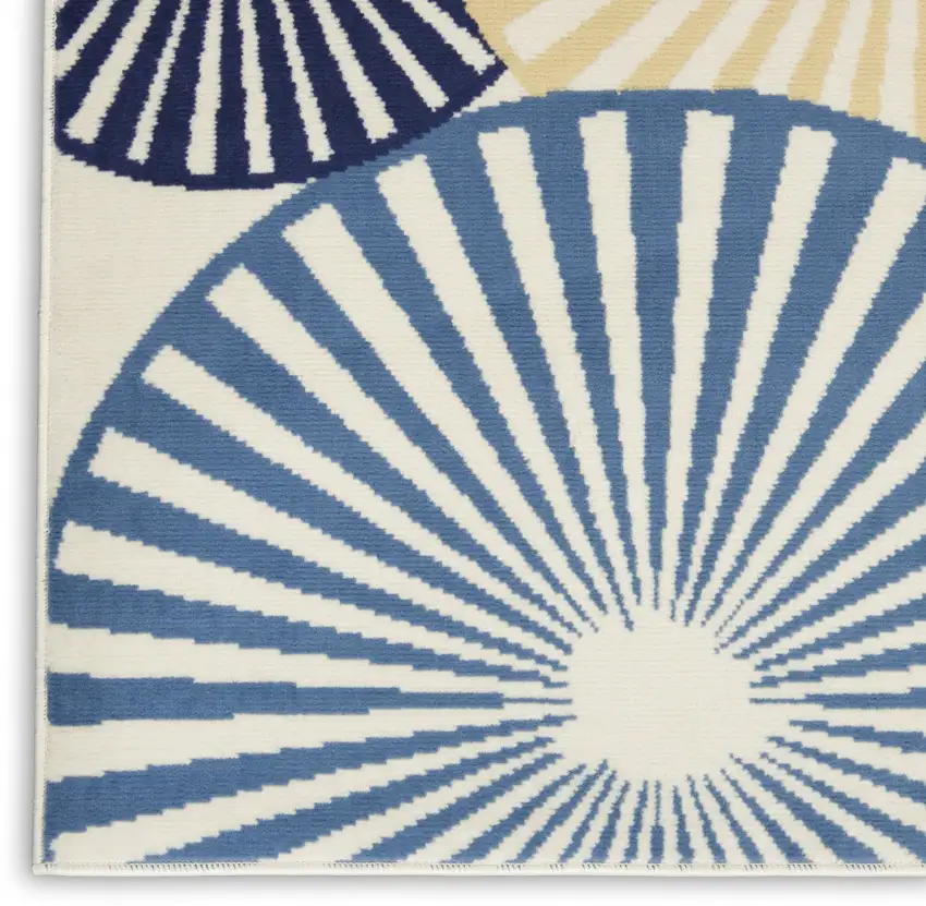 12' Ivory Blue And Gray Geometric Runner Rug Photo 9