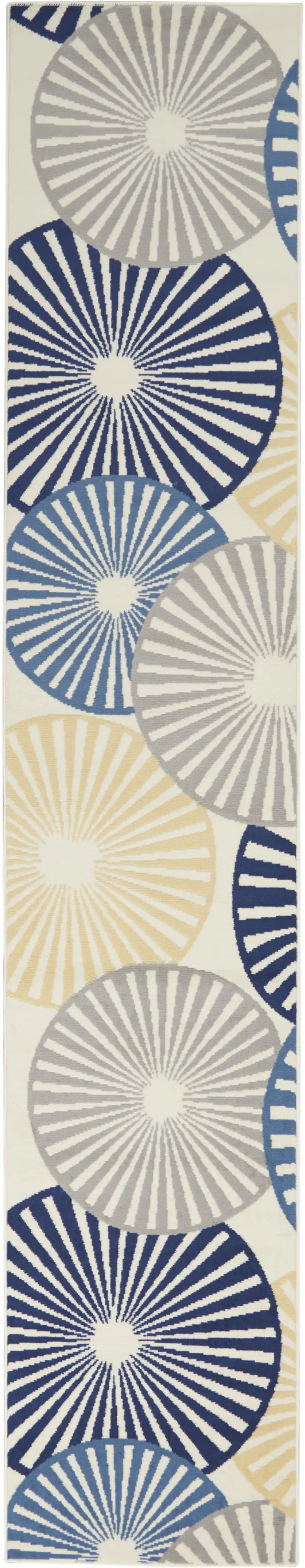 Ivory Blue and Gray Geometric Power Loom Runner Rug Photo 2