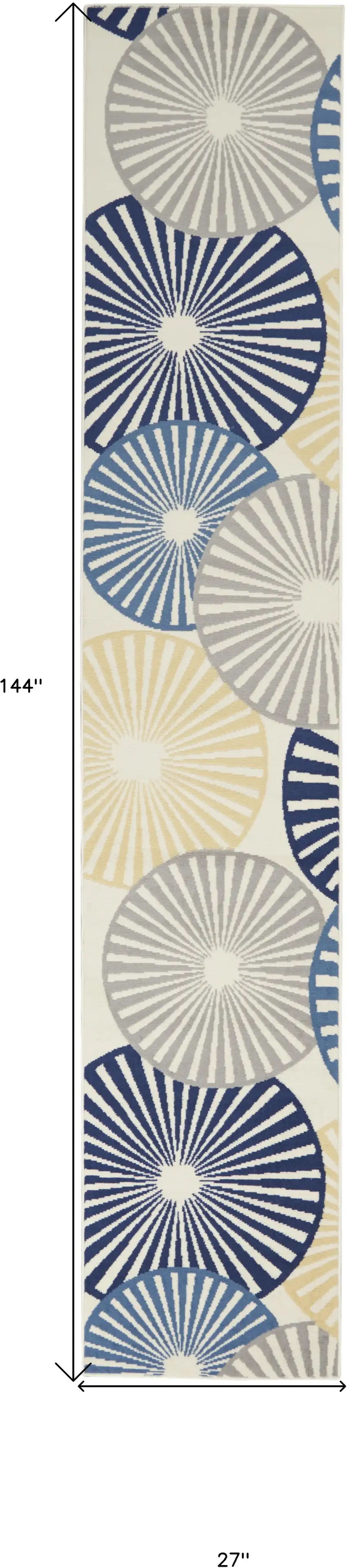 Ivory Blue and Gray Geometric Power Loom Runner Rug Photo 3