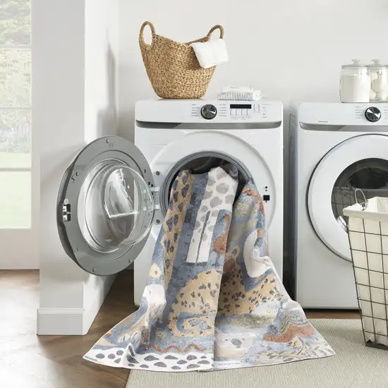 Ivory Blue and Gray Kids Safar Animal Print Washable Area Rug Photo 5