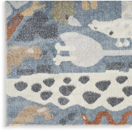 Ivory Blue and Gray Kids Safar Animal Print Washable Area Rug Photo 6