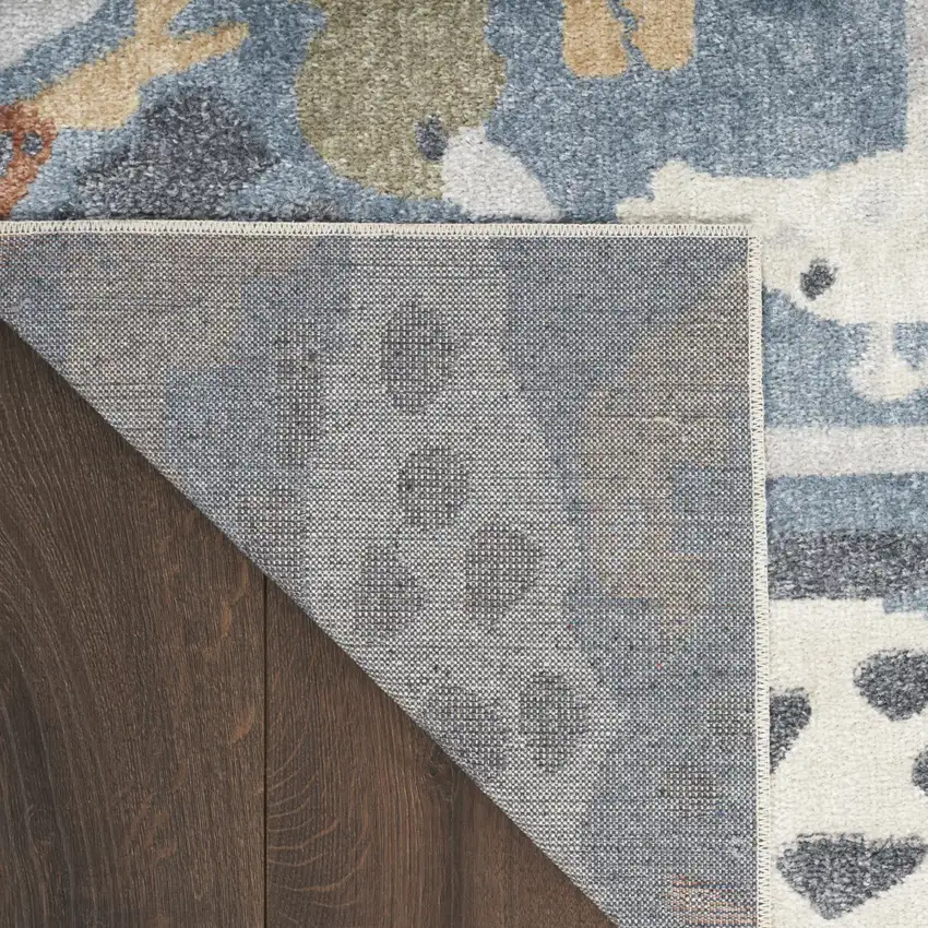 Ivory Blue and Gray Kids Safar Animal Print Washable Area Rug Photo 7