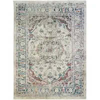 Photo of Ivory Blue and Gray Oriental Distressed Area Rug With Fringe