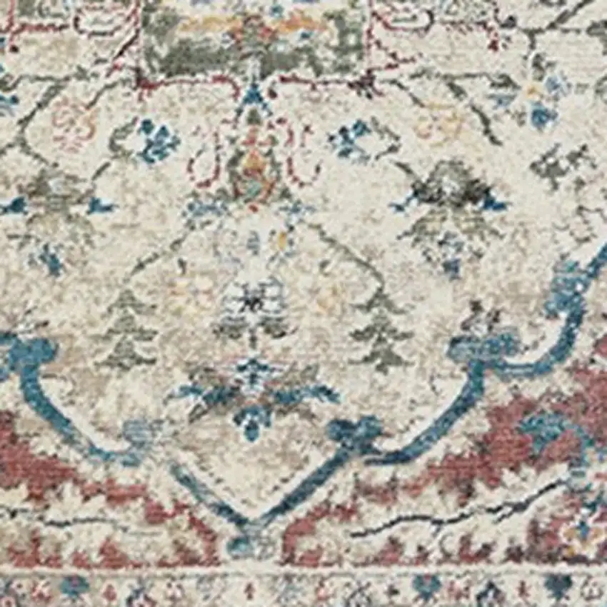 Ivory Blue and Gray Oriental Distressed Area Rug With Fringe Photo 3