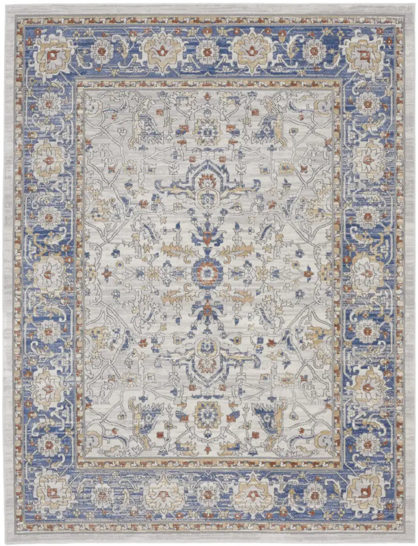 Ivory Blue and Gray Oriental Power Loom Area Rug Photo 1