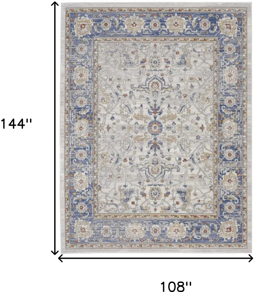 Ivory Blue and Gray Oriental Power Loom Area Rug Photo 10