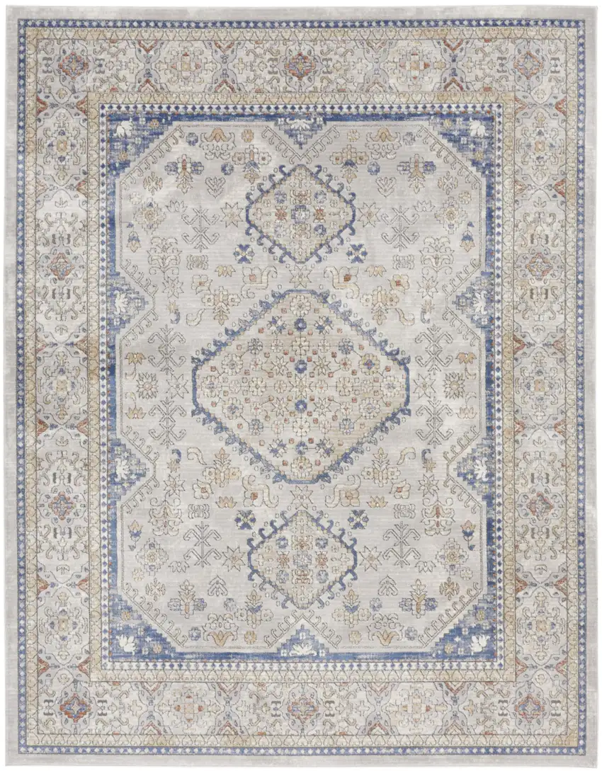 Ivory Blue and Gray Oriental Power Loom Area Rug Photo 1