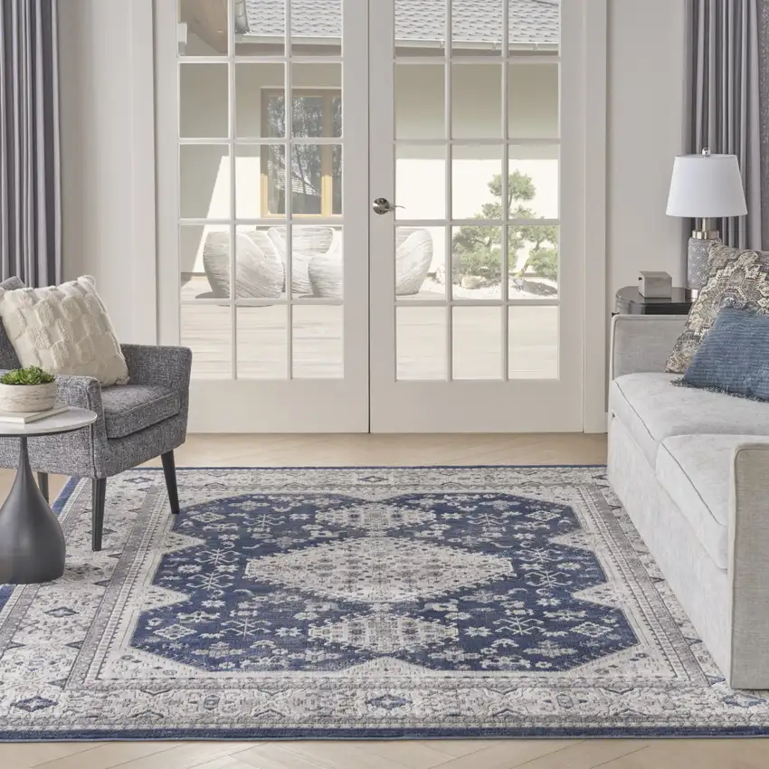 Blue And Gray Medallion Area Rug Photo 6