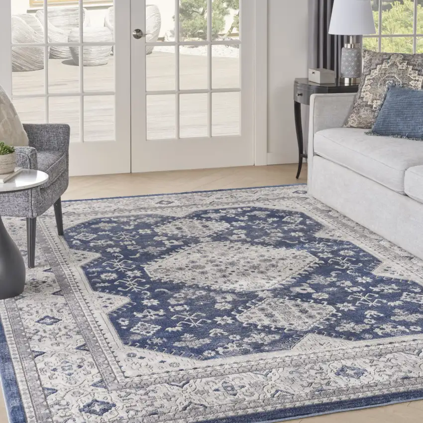 Blue And Gray Medallion Area Rug Photo 5