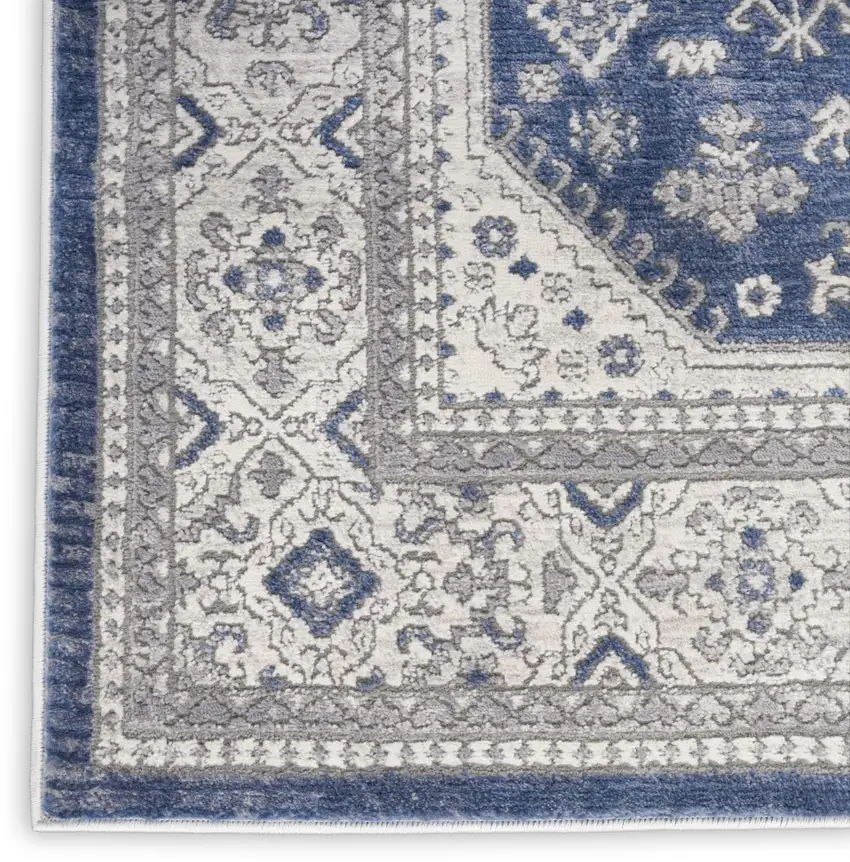 Ivory Blue and Gray Oriental Power Loom Area Rug Photo 7