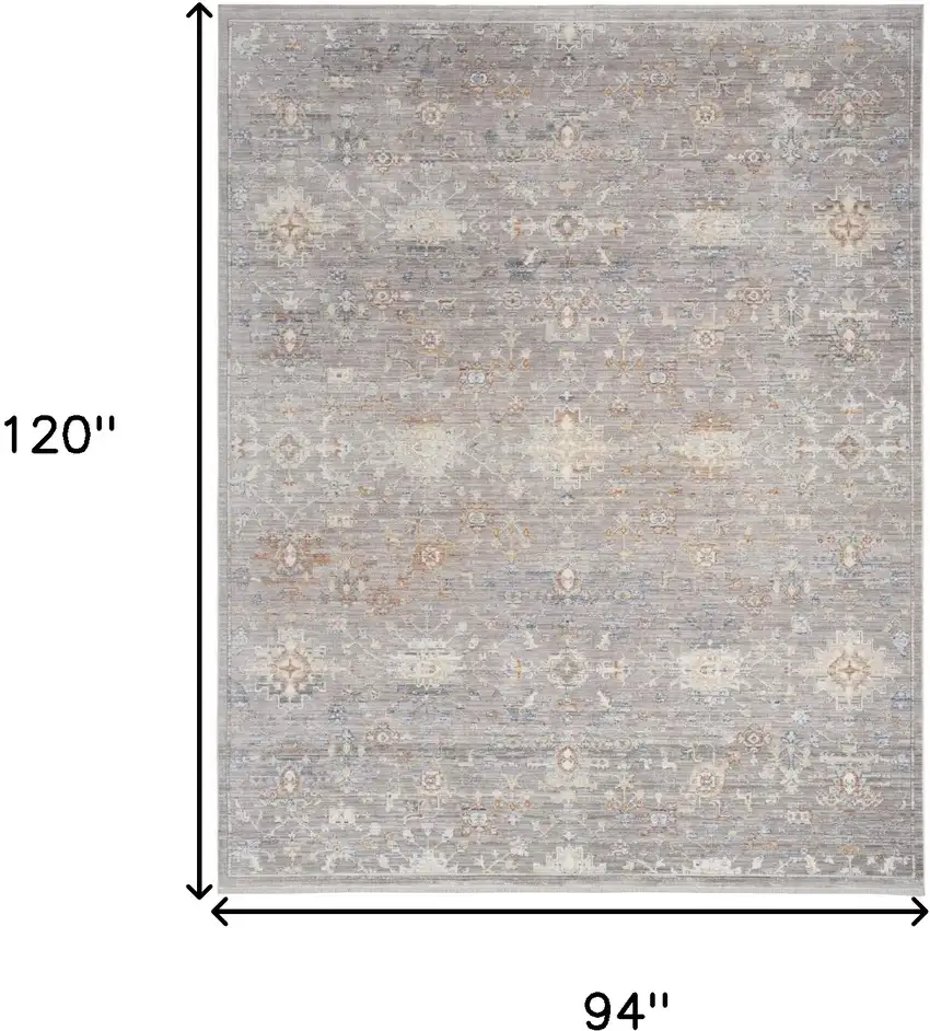 Ivory Blue and Gray Oriental Power Loom Distressed Area Rug With Fringe Photo 10
