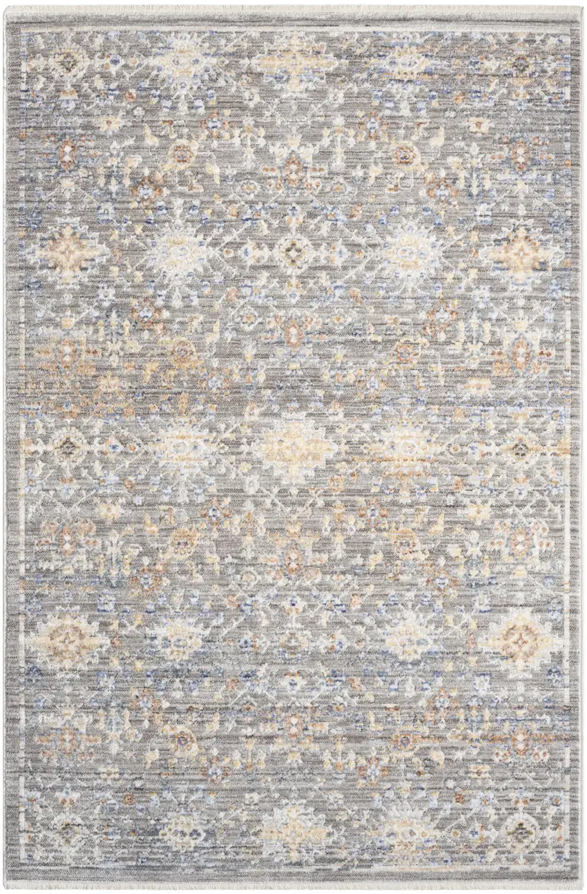 Ivory Blue and Gray Oriental Power Loom Distressed Area Rug Photo 1