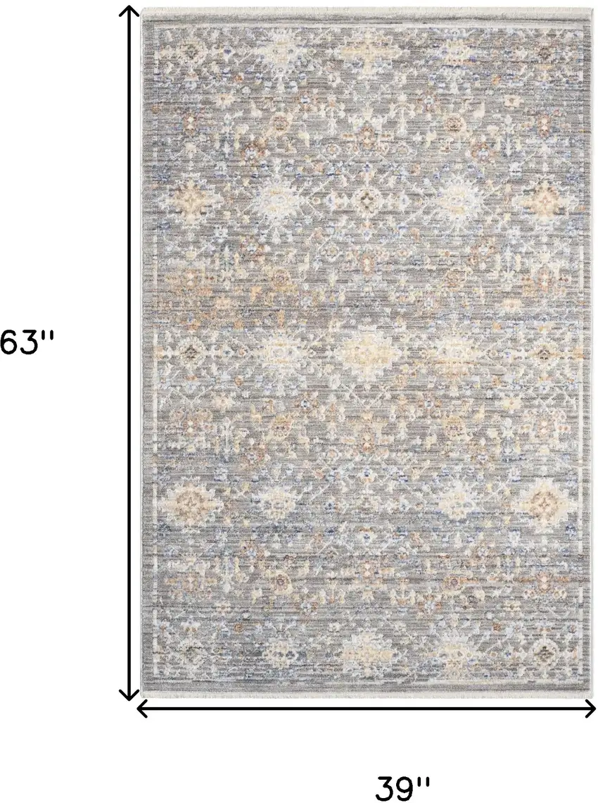 Ivory Blue and Gray Oriental Power Loom Distressed Area Rug Photo 8