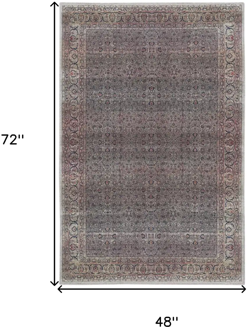 Ivory Blue and Gray Oriental Power Loom Distressed Washable Non Skid Area Rug Photo 10