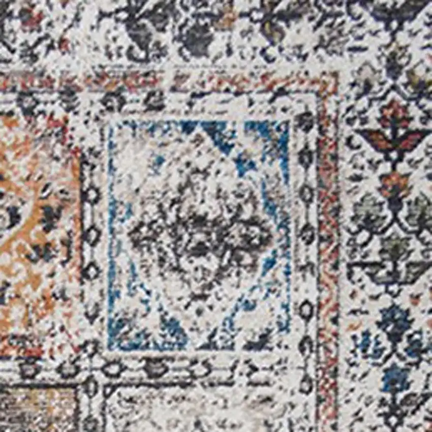 Ivory Blue and Gray Patchwork Distressed Area Rug With Fringe Photo 3
