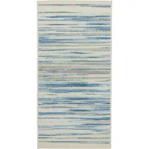 Photo of Ivory Blue and Gray Striped Area Rug