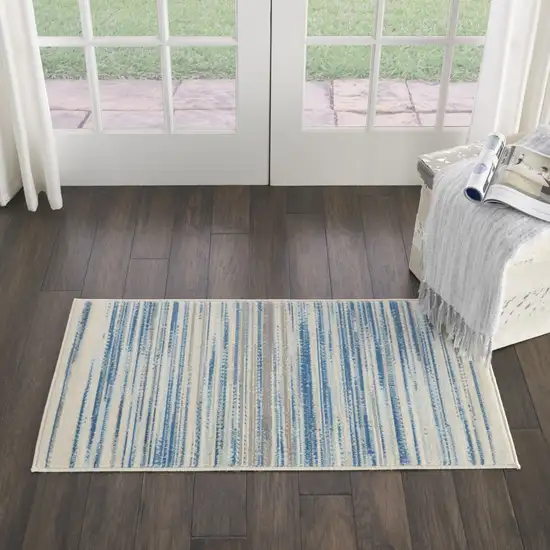 Ivory Blue and Gray Striped Area Rug Photo 5